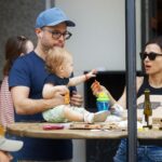 father, son, child, young, terrace, man, sitting, family, people, food, lifestyle